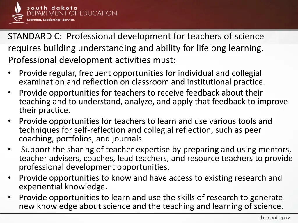 standard c professional development for teachers