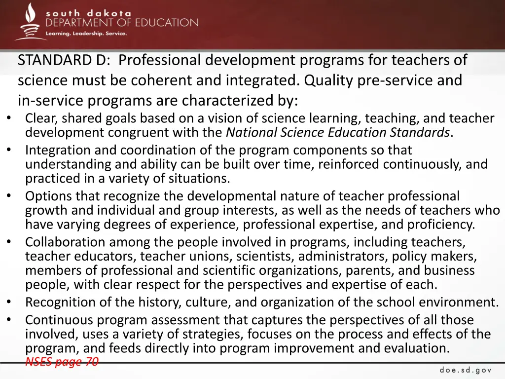 standard d professional development programs
