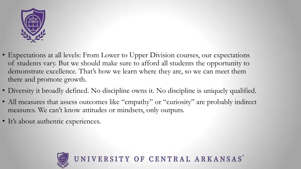 expectations at all levels from lower to upper