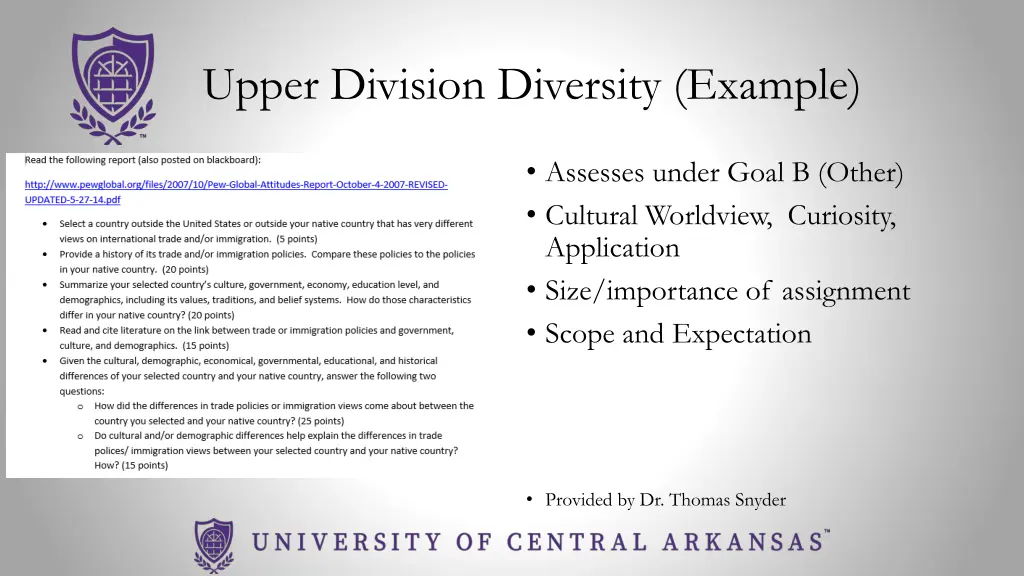 upper division diversity example