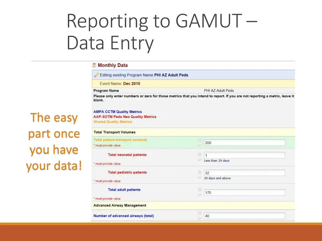 reporting to gamut data entry