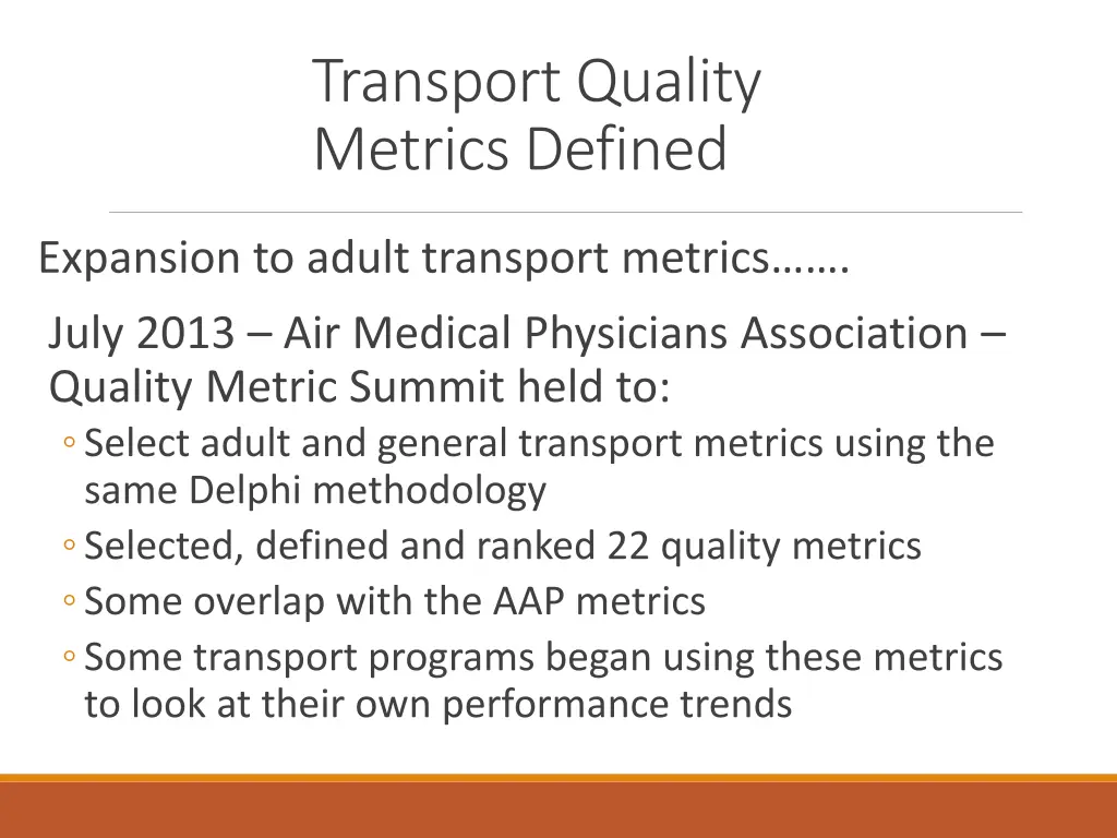 transport quality metrics defined 1