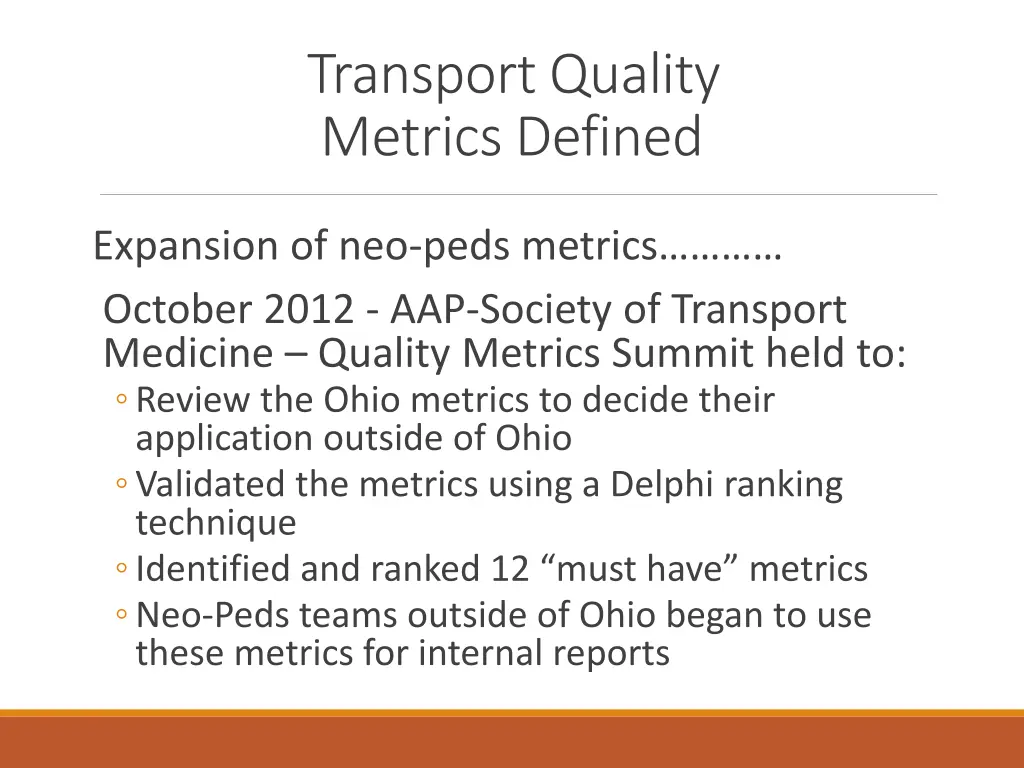 transport quality metrics defined