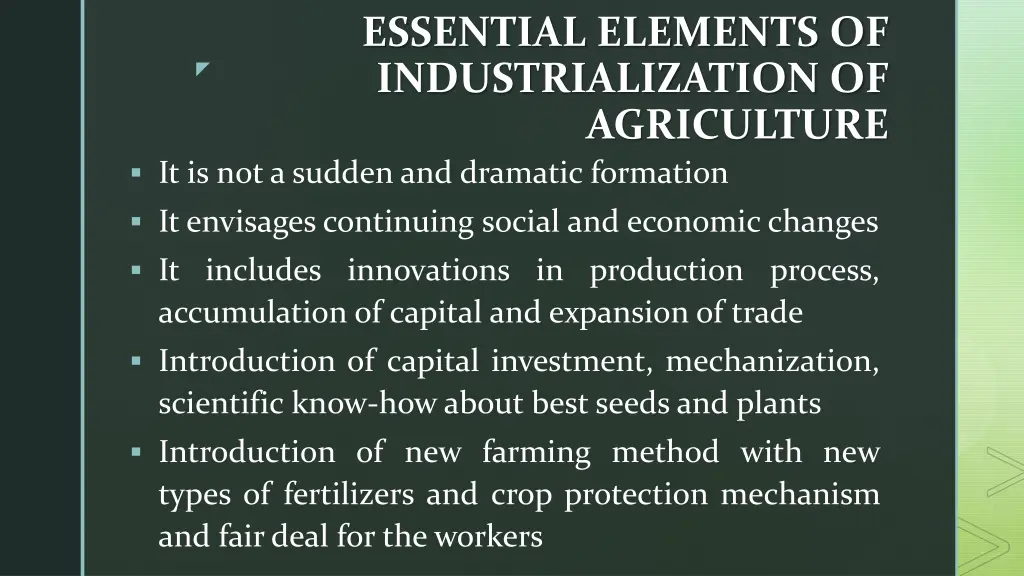 essential elements of industrialization