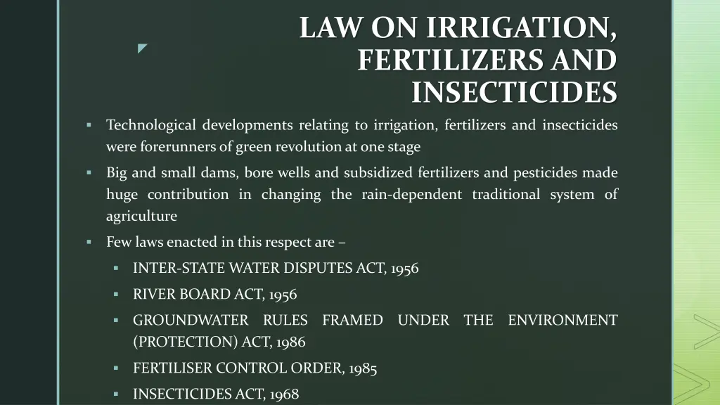 law on irrigation fertilizers and insecticides