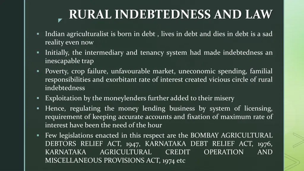 rural indebtedness and law