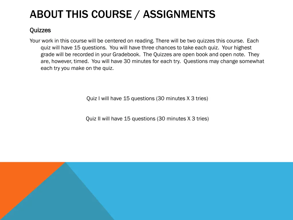 about this course assignments