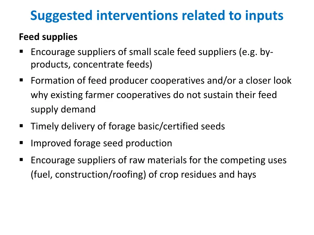 suggested interventions related to inputs 1