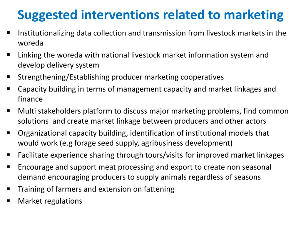 suggested interventions related to marketing