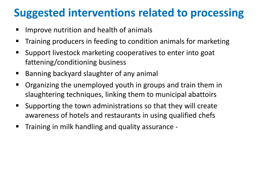 suggested interventions related to processing
