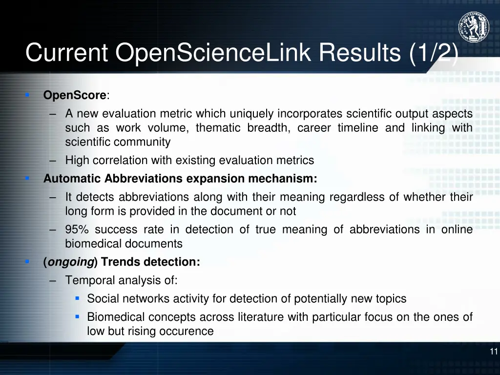 current opensciencelink results 1 2