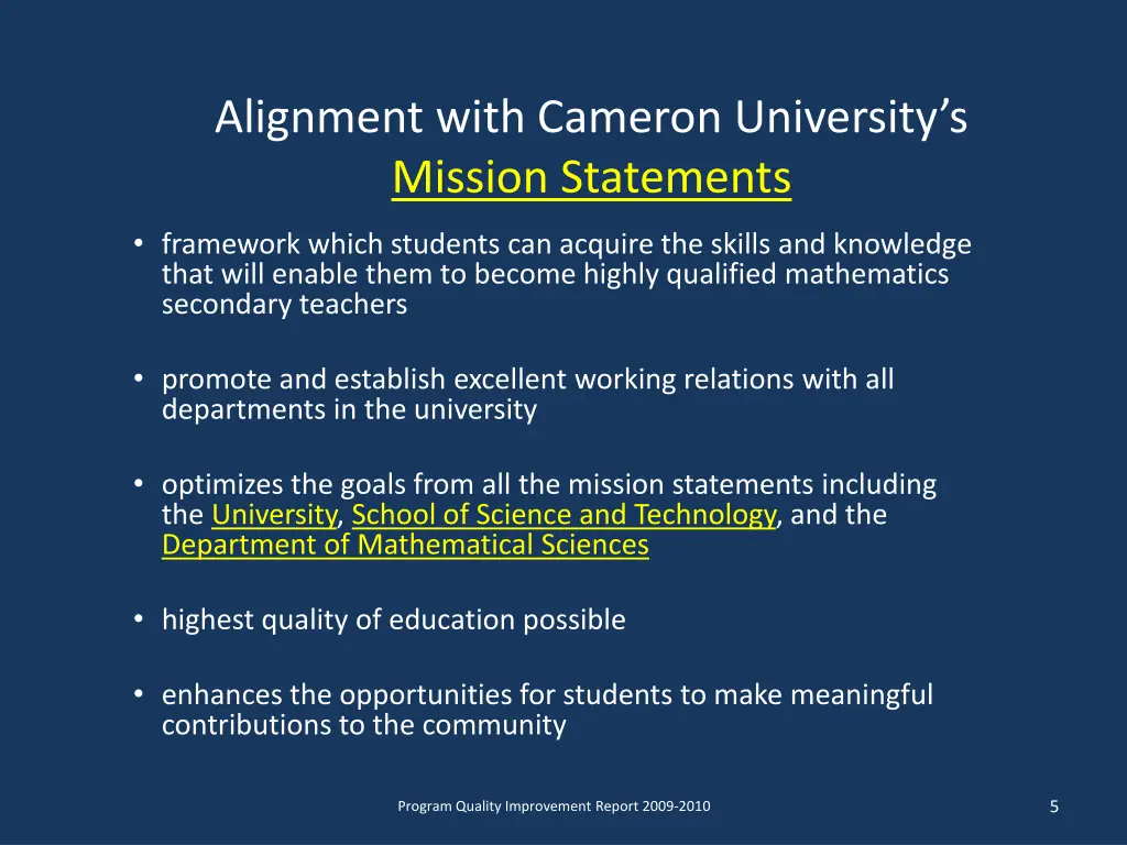 alignment with cameron university s mission