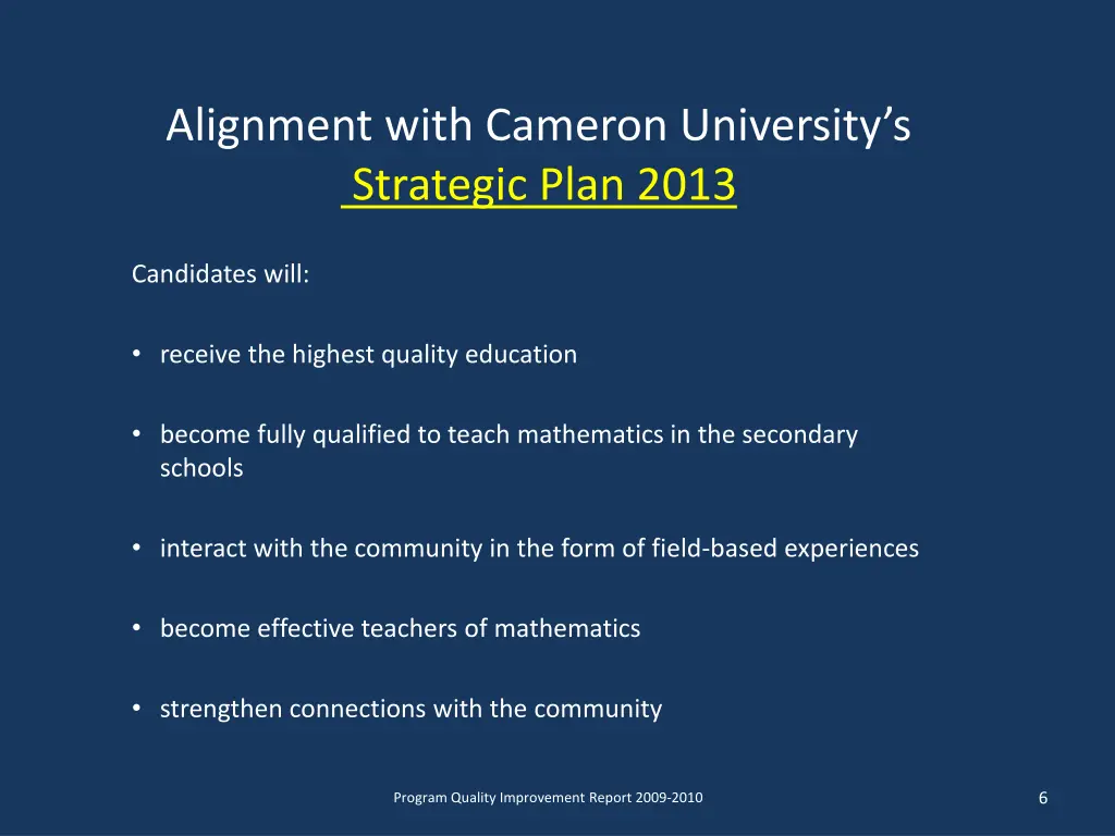 alignment with cameron university s strategic