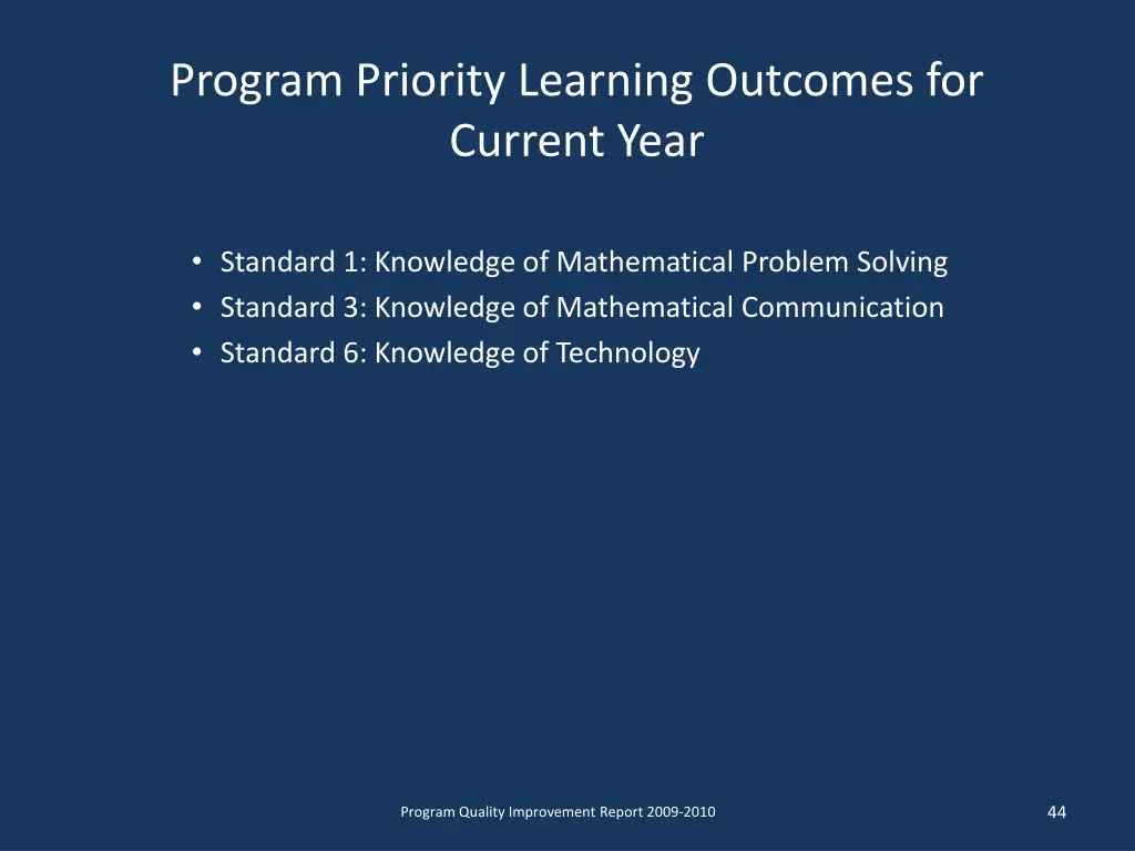 program priority learning outcomes for current