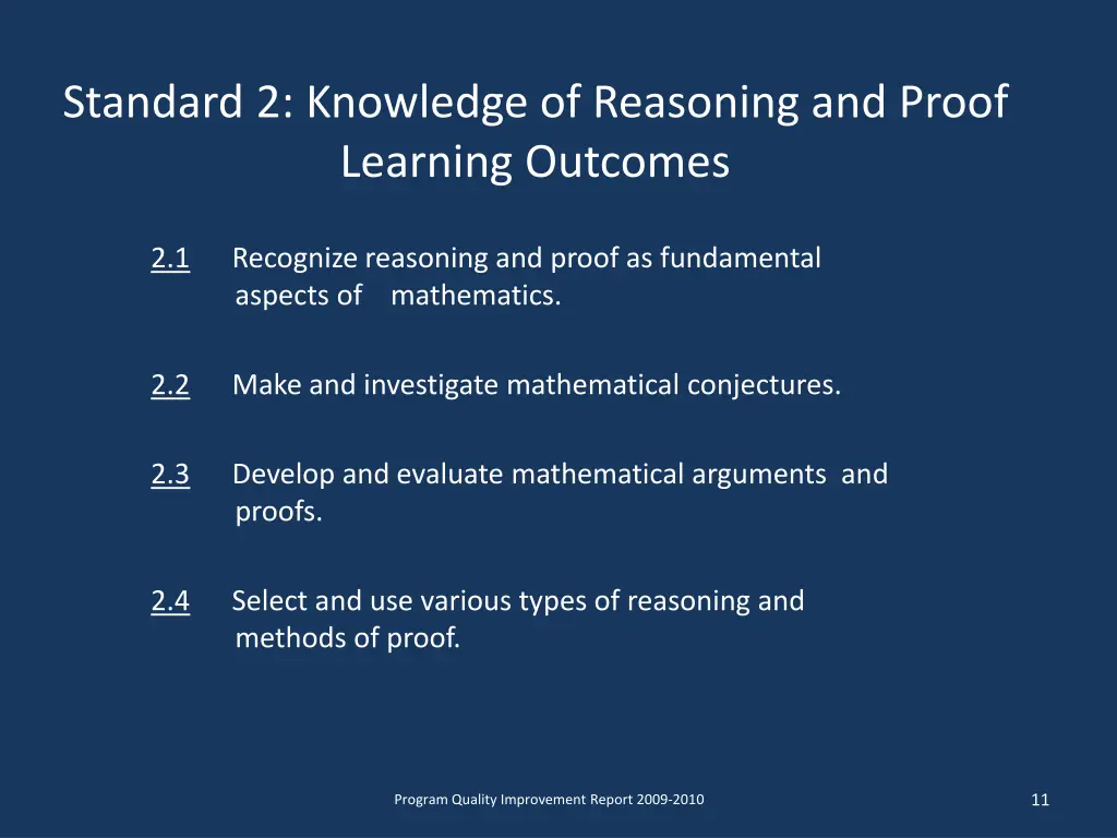 standard 2 knowledge of reasoning and proof