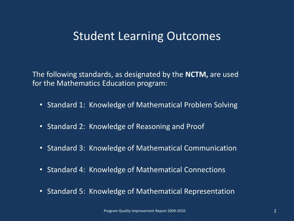 student learning outcomes