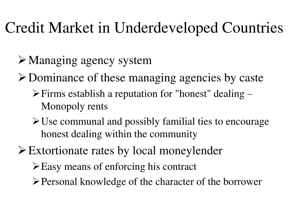 credit market in underdeveloped countries