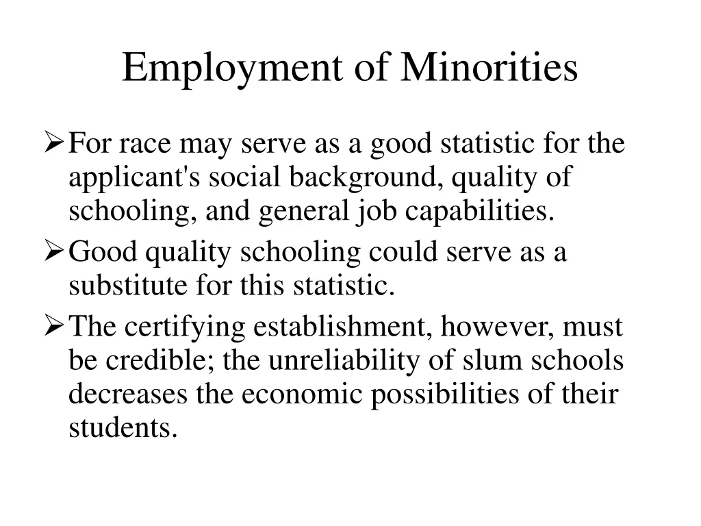 employment of minorities
