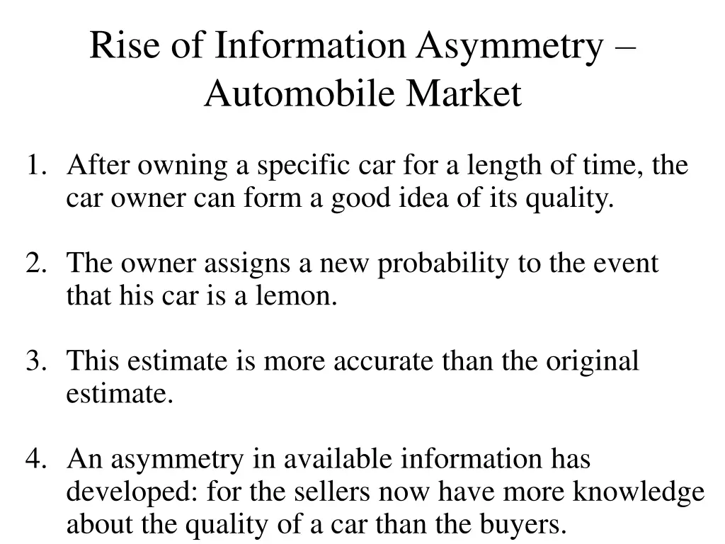 rise of information asymmetry automobile market