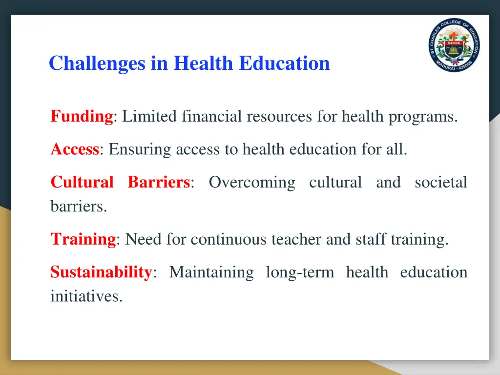 challenges in health education