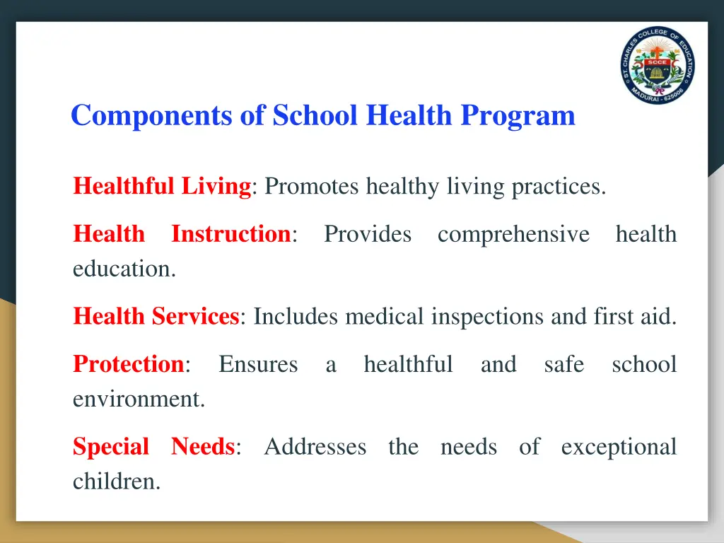 components of school health program