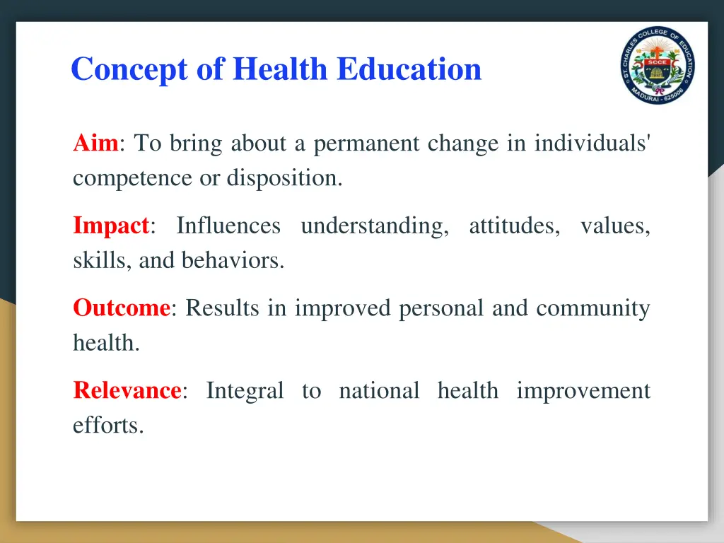 concept of health education