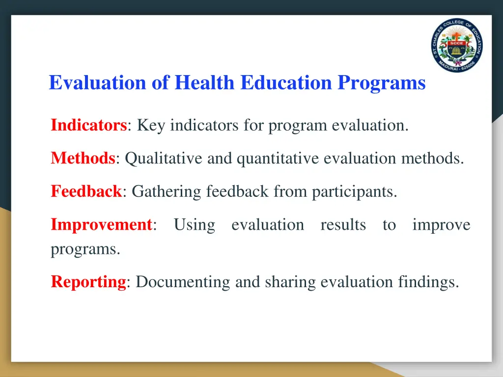 evaluation of health education programs