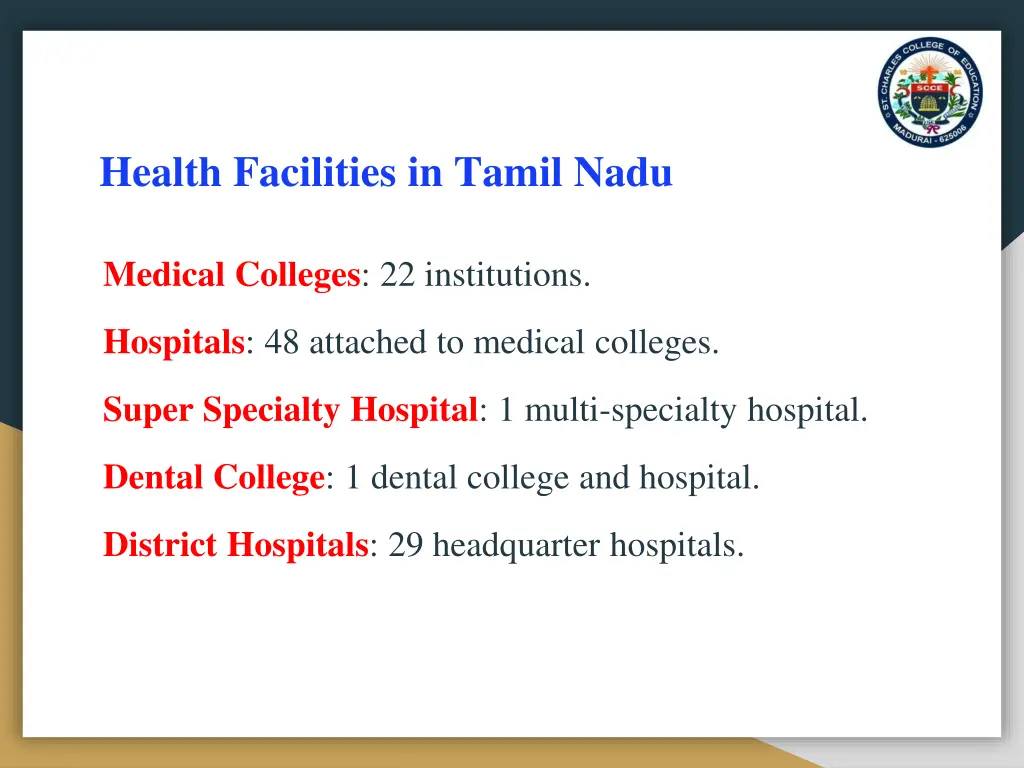 health facilities in tamil nadu