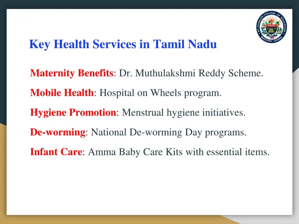 key health services in tamil nadu