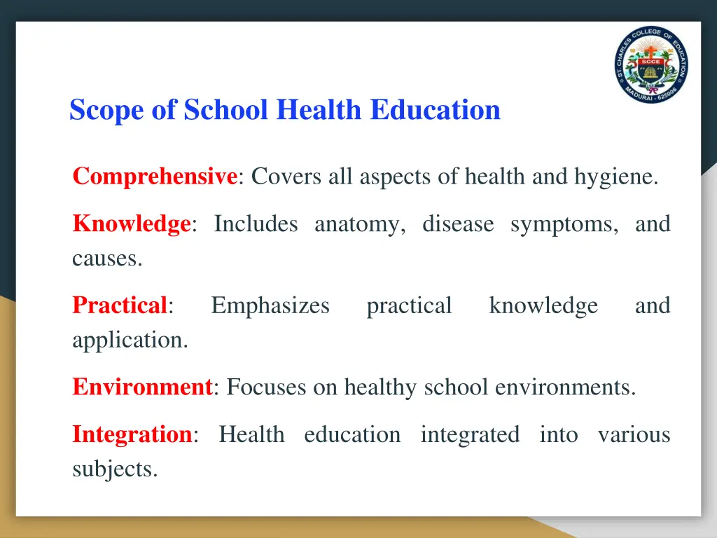 scope of school health education