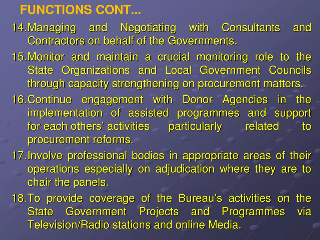 functions cont 14 managing and negotiating with