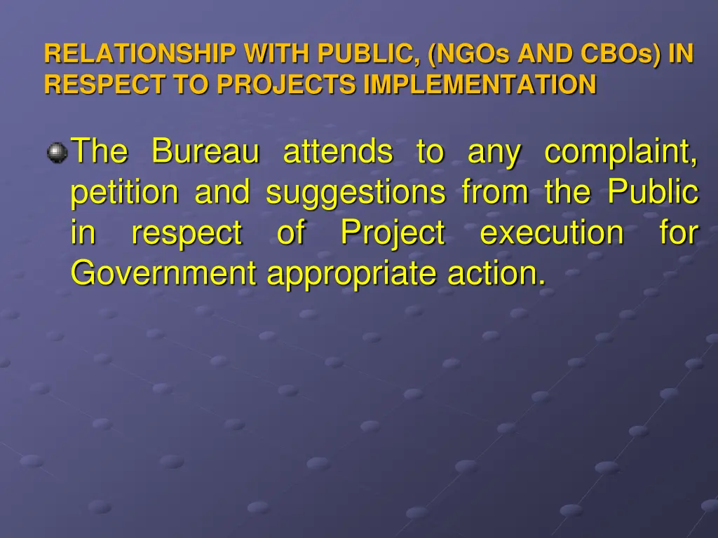 relationship with public ngos and cbos in respect