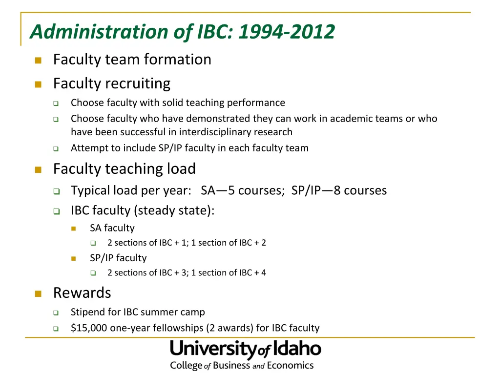 administration of ibc 1994 2012