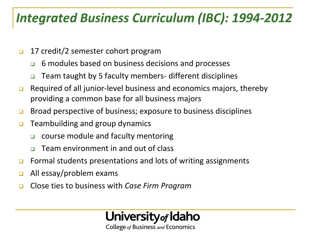 integrated business curriculum ibc 1994 2012 1