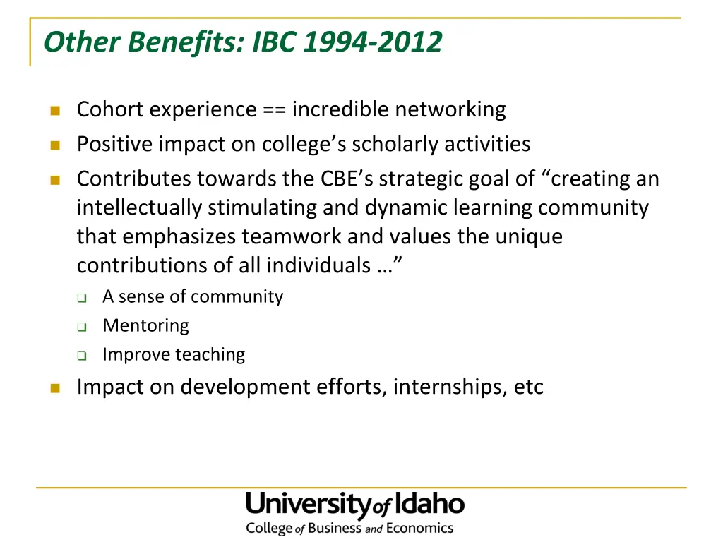 other benefits ibc 1994 2012