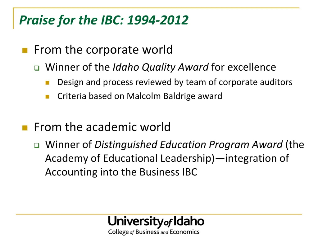 praise for the ibc 1994 2012