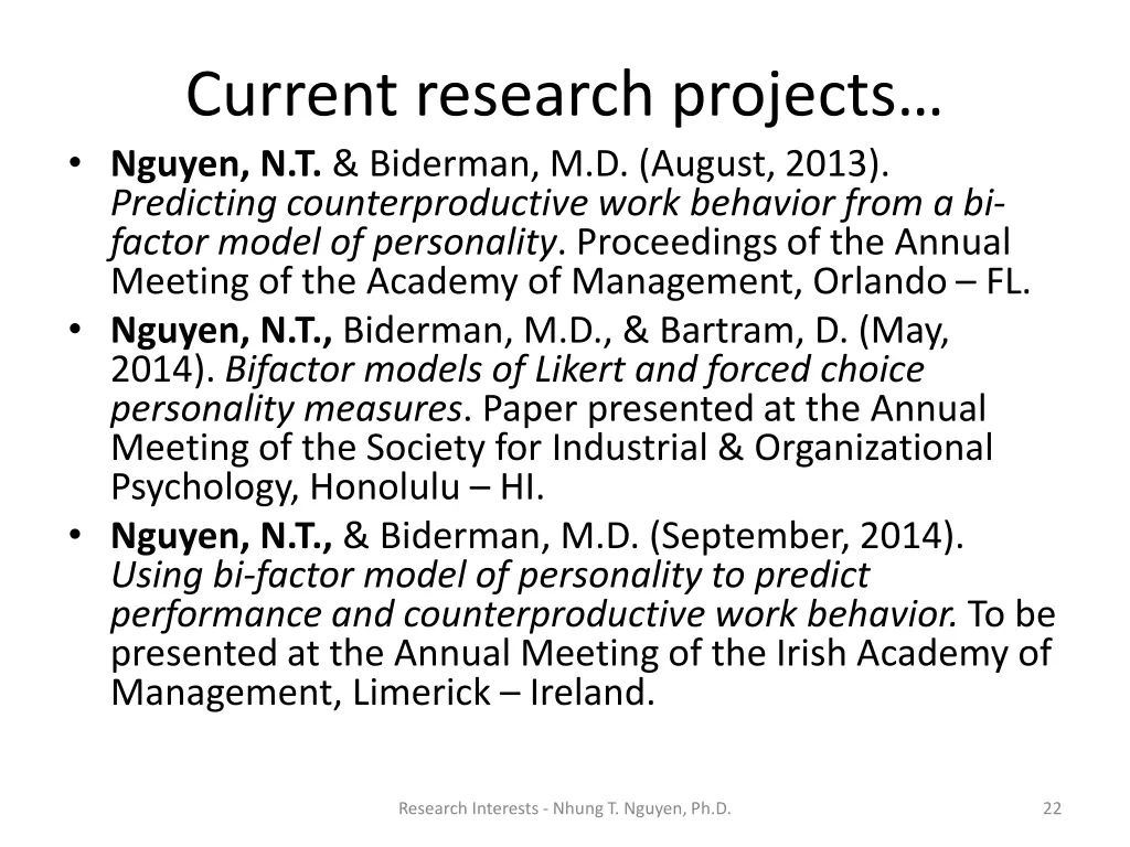 current research projects nguyen n t biderman