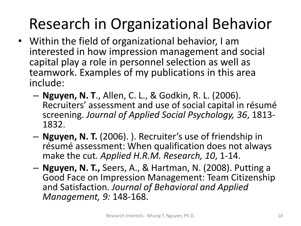 research in organizational behavior within