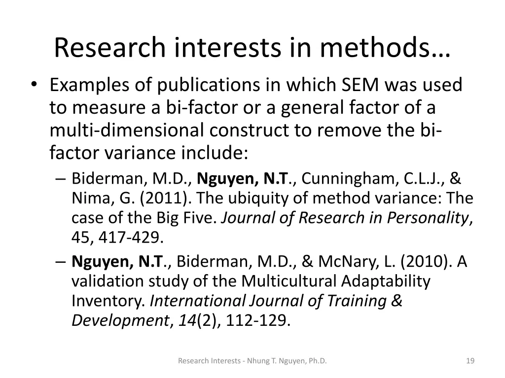 research interests in methods examples