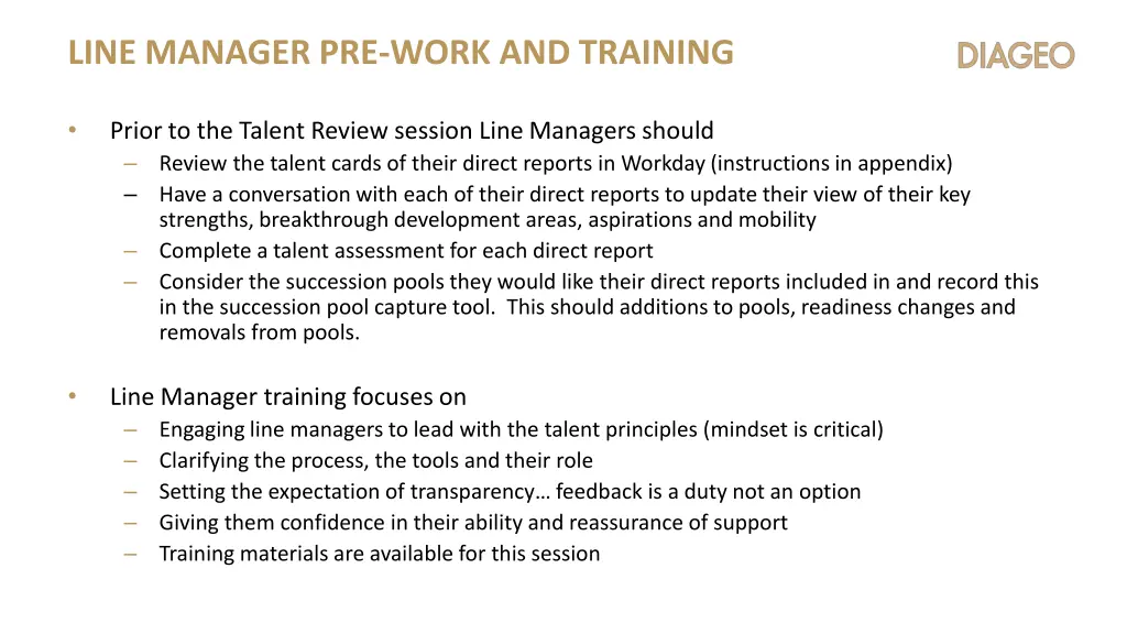 line manager pre work and training