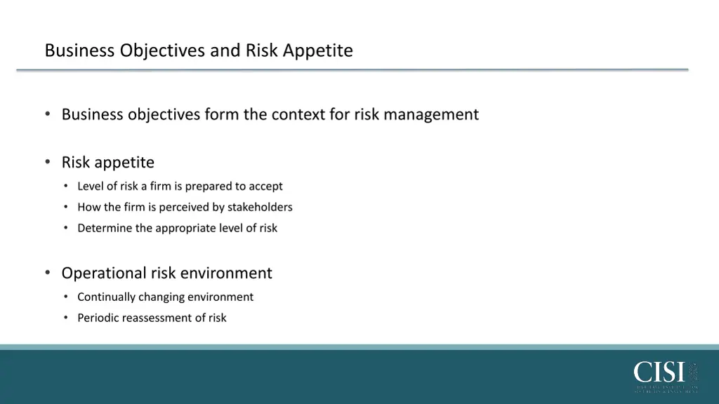business objectives and risk appetite