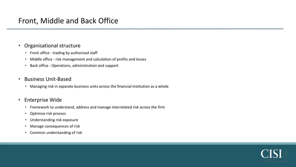 front middle and back office