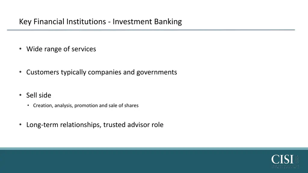 key financial institutions investment banking