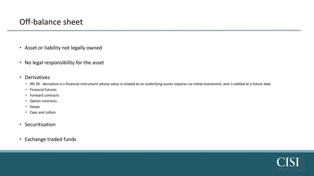 off balance sheet