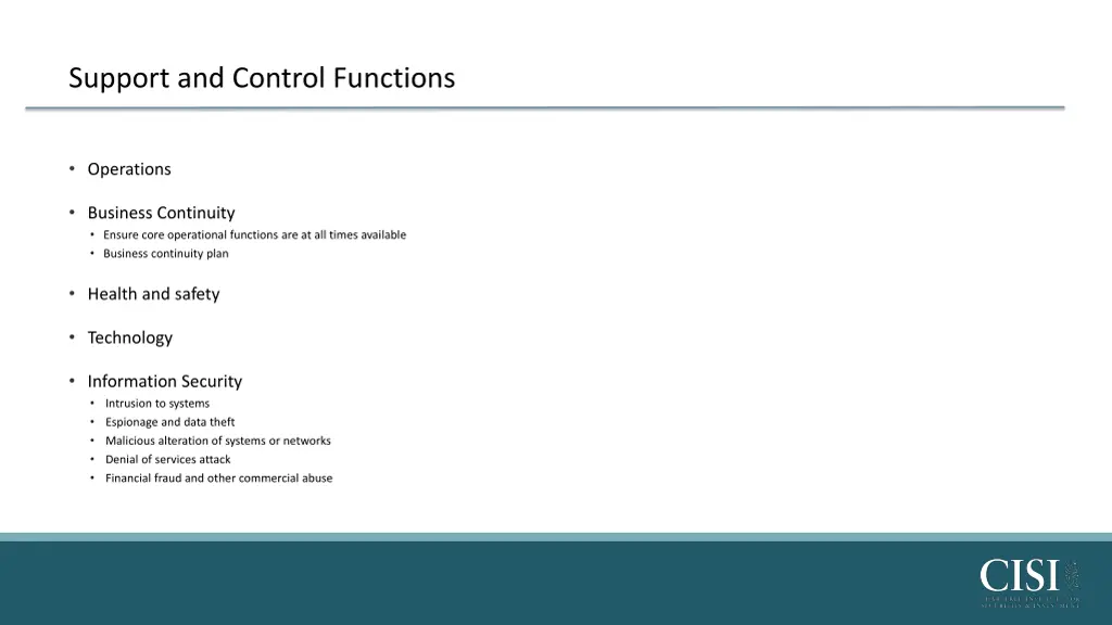 support and control functions 2
