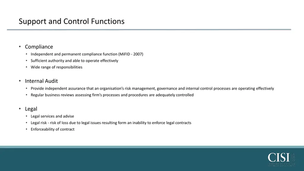 support and control functions