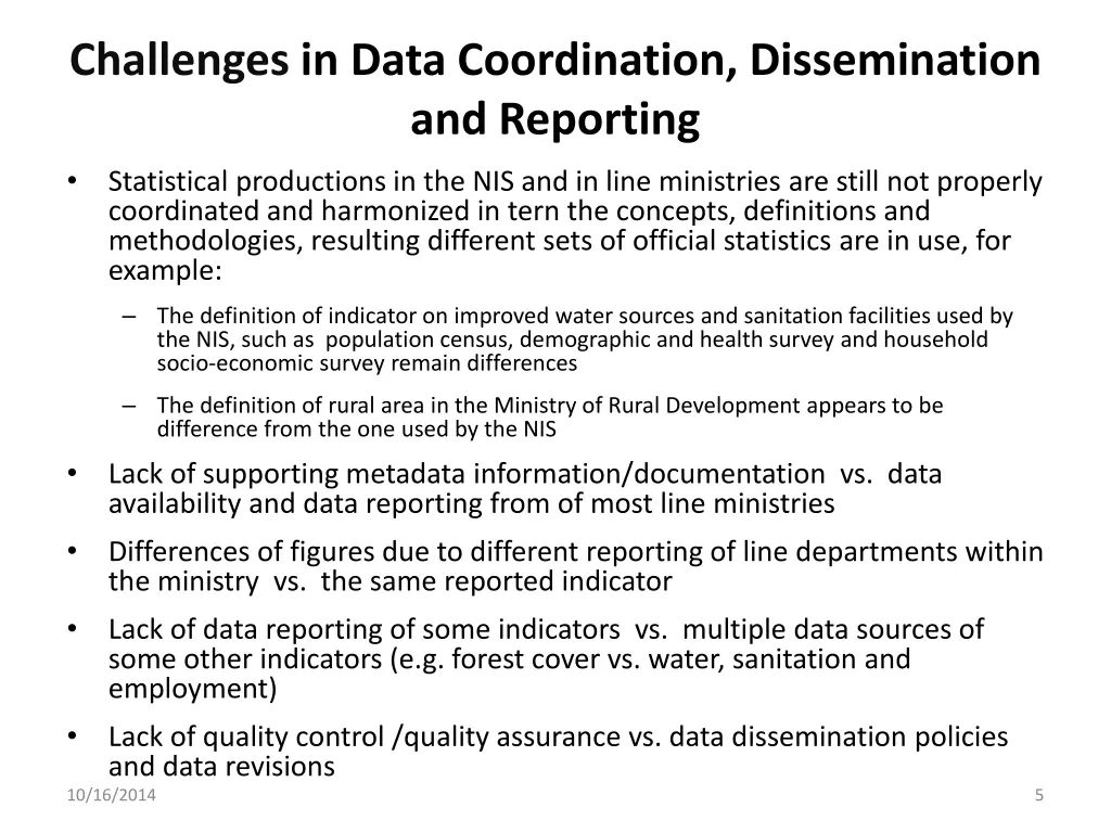 challenges in data coordination dissemination