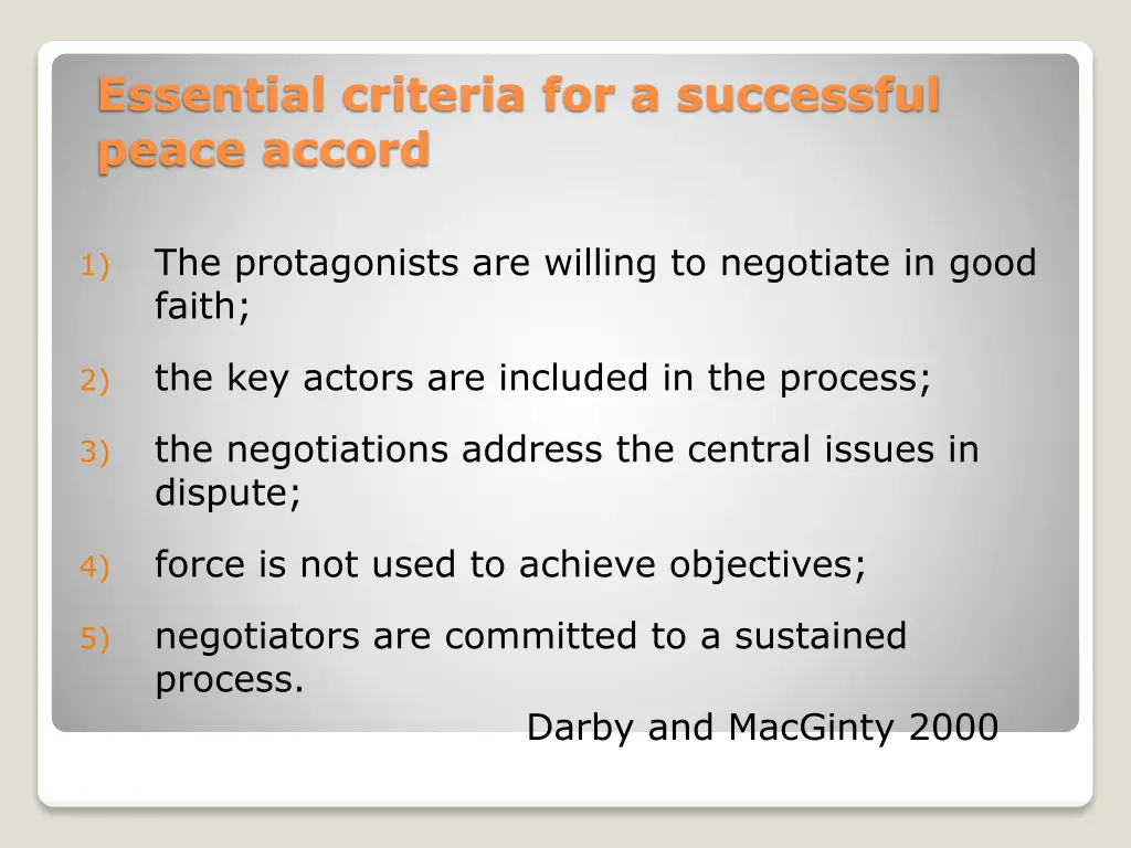 essential criteria for a successful peace accord