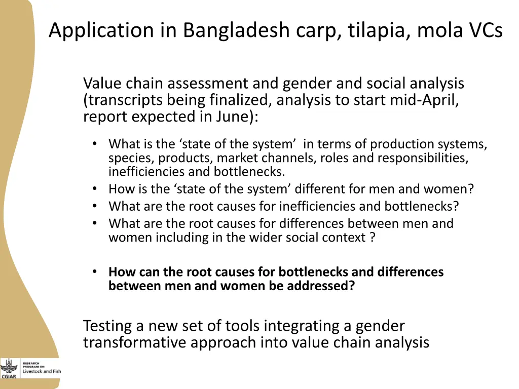 application in bangladesh carp tilapia mola vcs