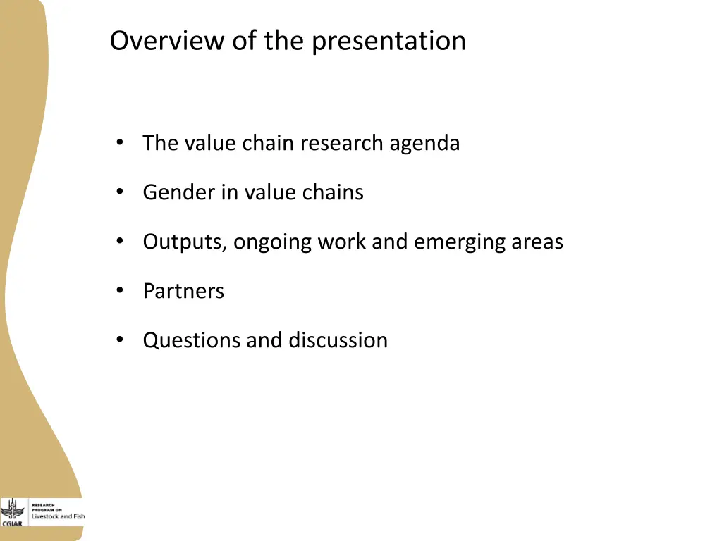 overview of the presentation